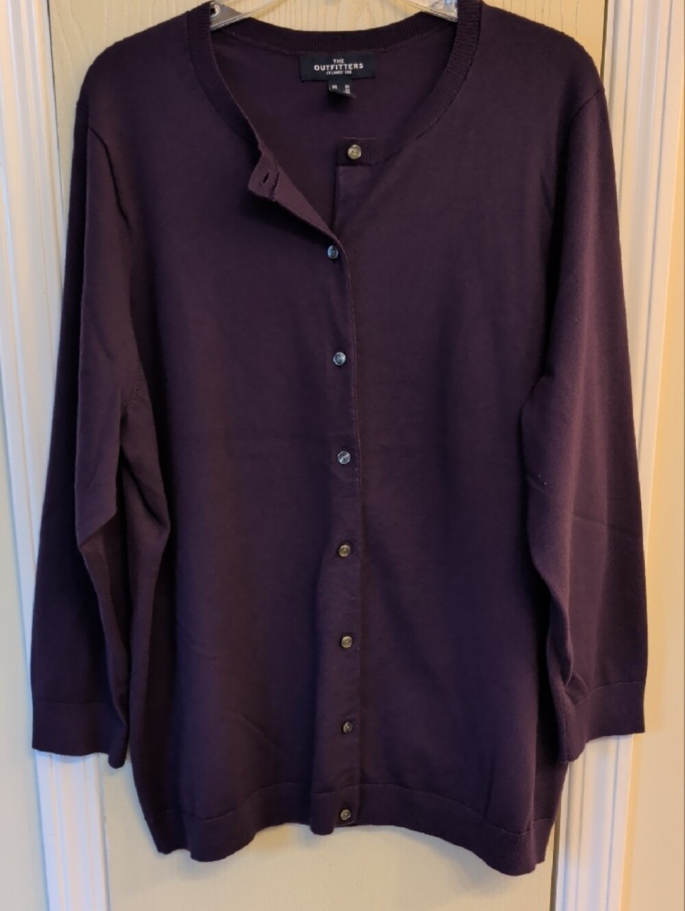 Lands' End Women's 2X Deep Purple Button Cardigan Sweater Crew Neck Plus Size